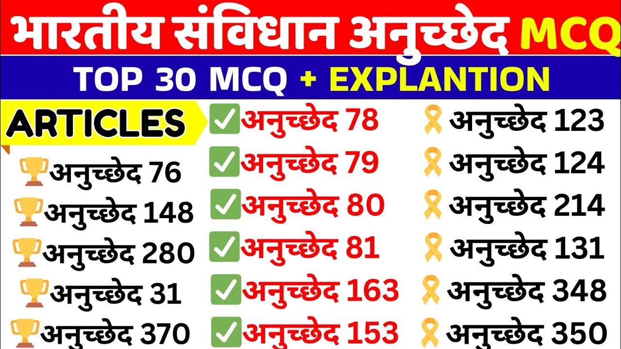 Top 30 MCQ On Indian Constitution Articles || Political Science MCQ || GK MCQ Question 