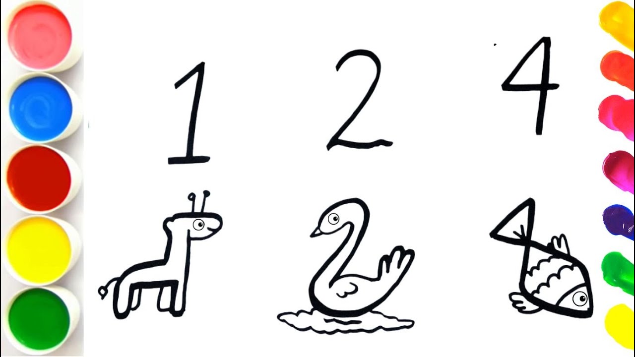 How To Draw Animals Use Numbers | Learn Numbers |1 to 4 Number Drawing ...