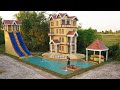 Build water slide into underground swimming poolgroundwater well5story villa house dining  place