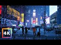 Snowfall in Times Square | Walking in New York City in the Winter Snow (4k 60FPS)
