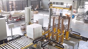 #Pallet wrapping machine ,fully inline pallet wrapper with top sheet dispenser,Corner protector