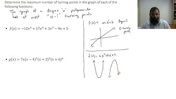 Determine maximum number of turning points for a polynomial function.