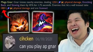 This dude told me try AP Gnar who has a 150% AP Ratio on his ult and does over 1800+ dmg..