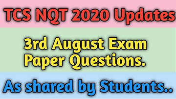 TCS NQT 2020 Exam paper Questions of 3rd August