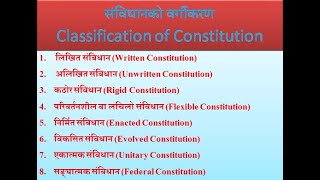 Classification of Constitution, संविधानको वर्गीकरण र असल संविधानको विशेषताहरू