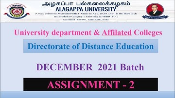 Alagappa University DDE  |ASSIGNMENT 2 ANNOUNCEMENT |Last date submission  |April 2022 #Notification