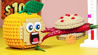 Spicy Giant Hamburger Challenge With Cocomelon In Real Life - Stop Motion Lego ASMR