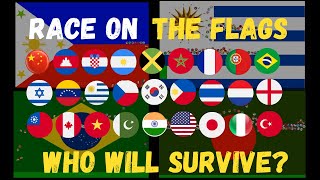 MARBLE RACING  100 COUNTRIES  RACE ON THE FLAGS SURVIVE