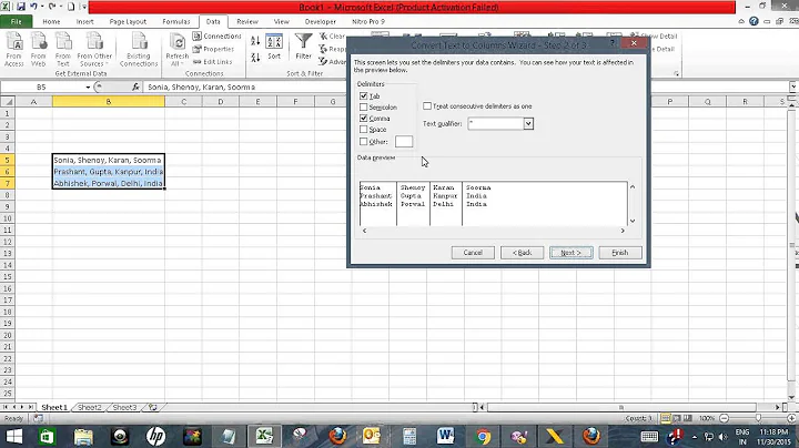 Split comma separated values into columns in Excel