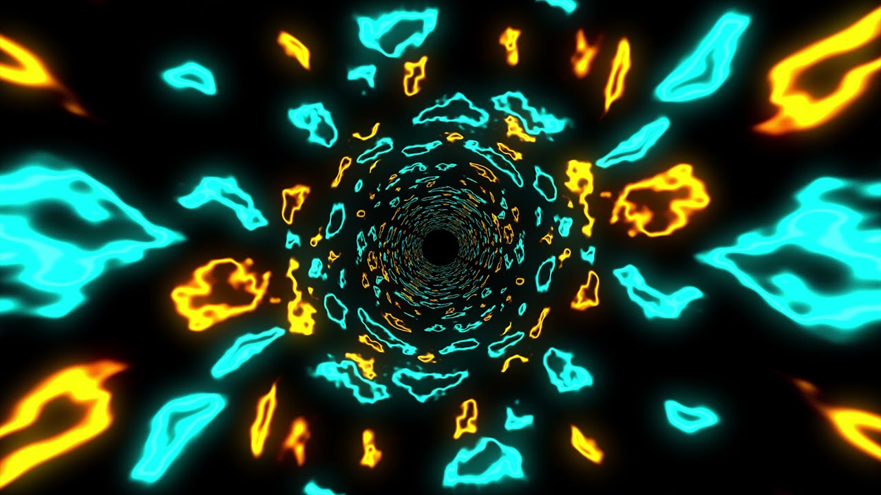 VJ LOOP NEON Teal and orange Abstract Background Video tunnel 4k 60fps Screensaver