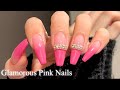 【セルフネイル】リッチ&ガーリー✨華やかピンクネイル💖/チップで長さだし💅/ASMR