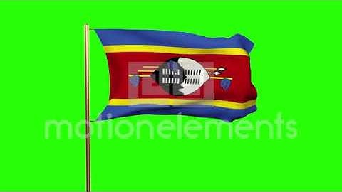Swaziland Flag Waving In The Wind. Green Screen, Alpha Matte. Loopable Animation Stock Animation