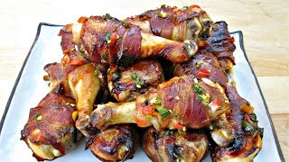 Bacon Wrapped Teriyaki Chicken Legs - PoorMansGourmet