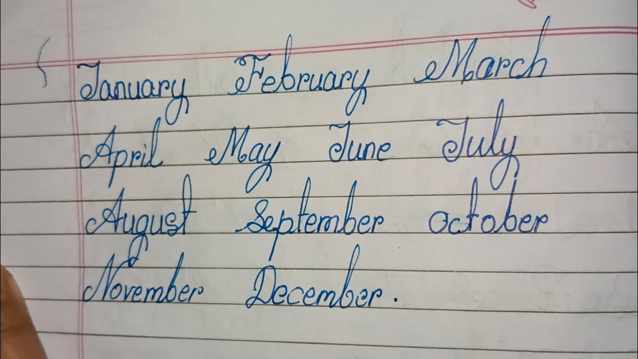 English 12 month name/cursive handwriting practice
