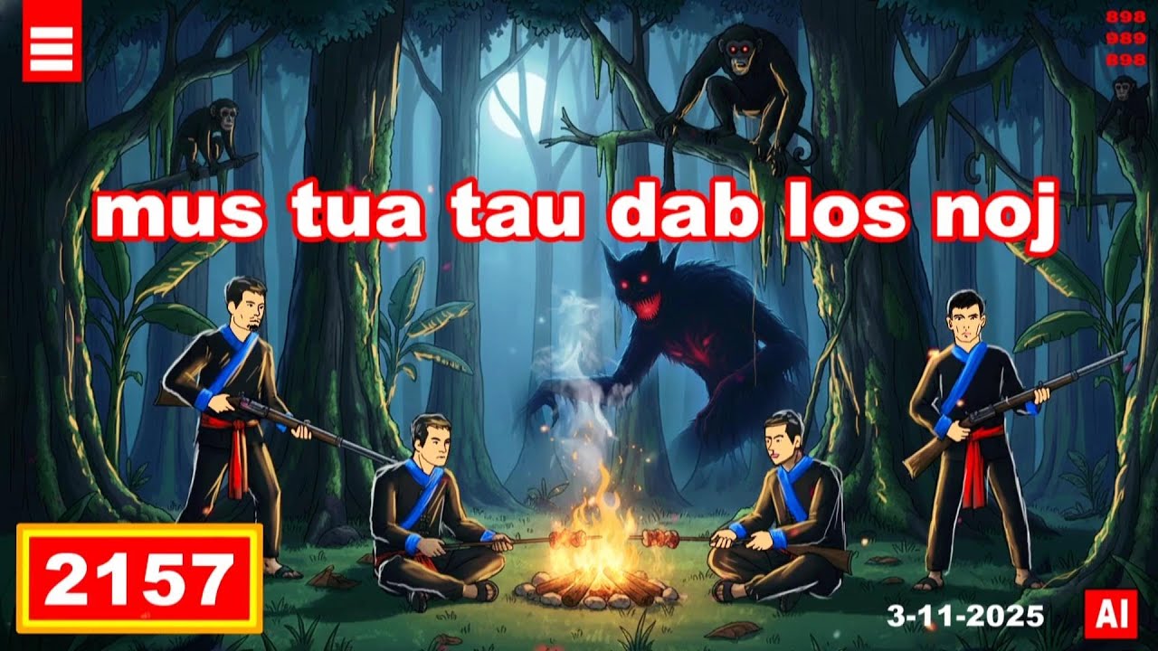 dab hais hmoob - 2157 - 3-10-2025 mus tua tau dab los noj, страшное привидение в лесу, лесные вещи.