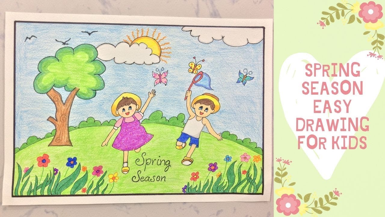 How To Draw Spring Season Drawing For Kids Step by Step Easy Drawing