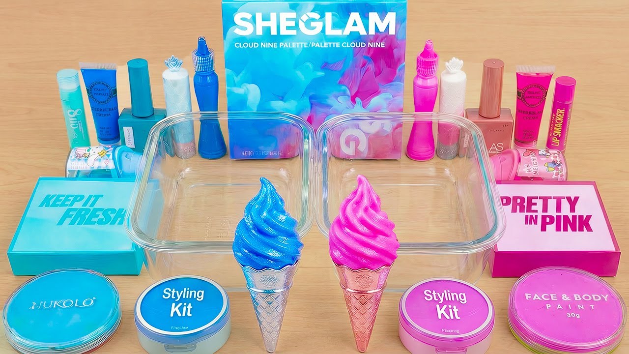Pink vs Blue Icecream🍦Mixing Makeup Eyeshadow Into Clear Slime | Satisfying Slime Video