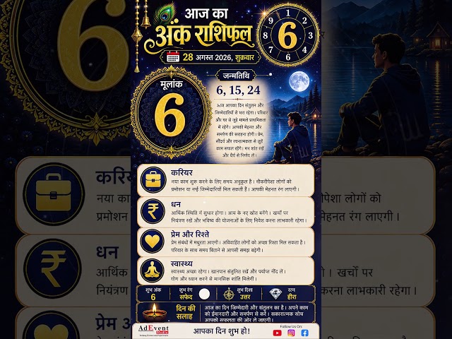 आज का अंक राशिफल | मूलांक 6 वालों के लिए कैसा रहेगा आज का दिन !