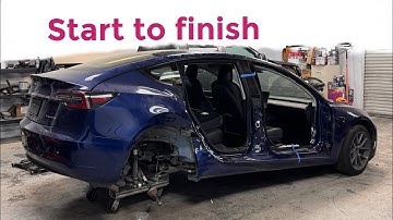 Rebuilding a 2022 Tesla model 3 from salvaged auction in 1 video
