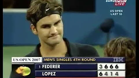 Federer vs Lopez | US OPEN 2007 (R4) | Court Level & Slow Motion