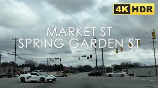 Market St to Spring Garden St, Greensboro Backroads Trip, North Carolina USA | Winter | 4K HDR