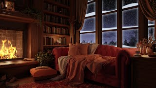 Winter Cozy Ambience with Slowly Falling Snowstorm and Crackling Fireplace Sounds | 10 Hours ASMR