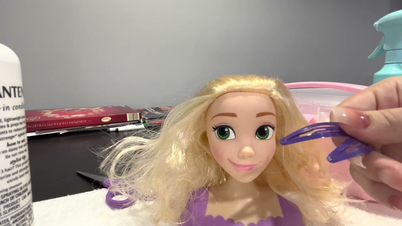 ASMR detangling and brushing Rapunzel’s hair; hair styling role play