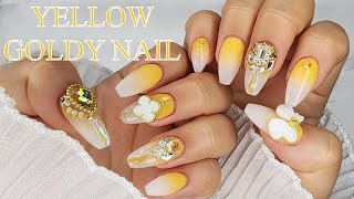 [???? ????] YELLOW GOLDY NAIL✨/ 지르콘아트 / 네일브이로그 / 네일팁연장 / 셀프네일 / 화려한네일 / 그라데이션네일