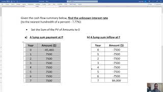 Find the unknown interest rate with Excel - ENGR 222 (16 Feb 2021) Homework hint (HW 4, Prob. 4)