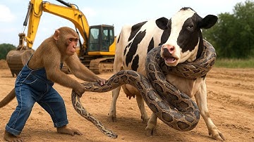 Cow Attacked by Snake, Monkey Farmer Sets Trap for Snake to Rescue Cow - Monkey Farm Work |CoCo Farm