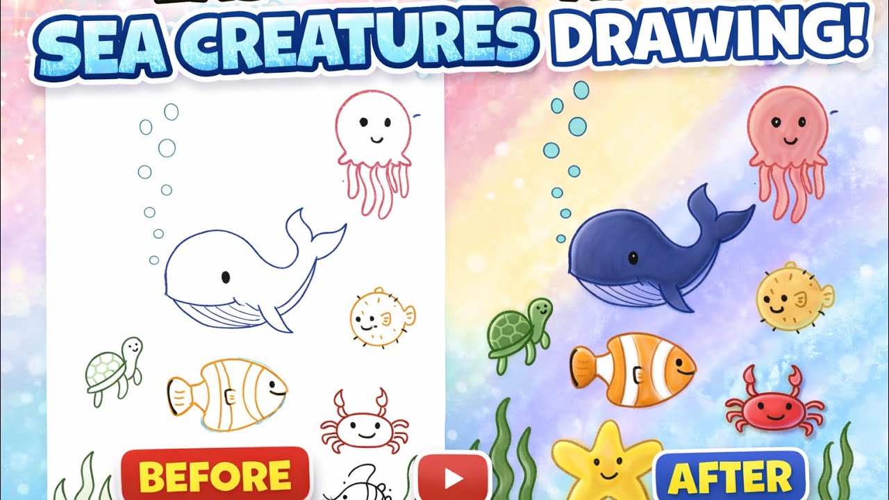 Under the sea l Draw with me kids l easy drawing l step by step ...