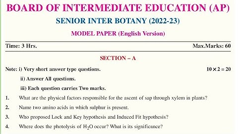 Ap Inter 2nd year Botany Model paper 2023 || Inter 2nd year Botany model paper 2023 || Botany-II