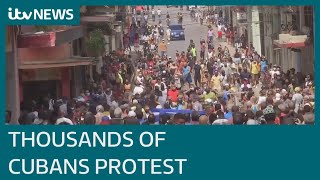 Thousands rally in Cuba against government amid economic crisis | ITV News Protesters Rally At Capitol For Democracy In Cuba Amid Economic Crisis