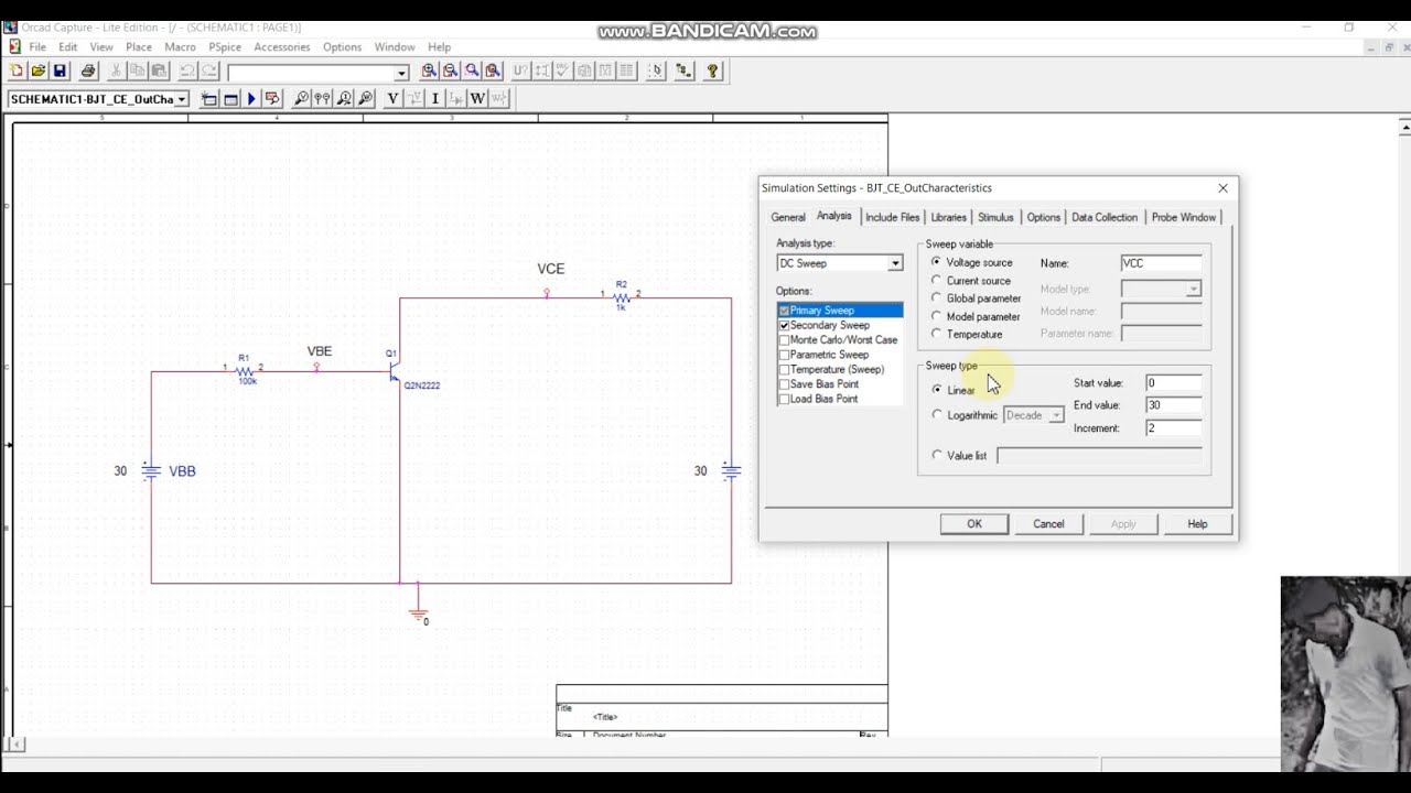 2.BJT's Input and Output Characteristics Curve using PSPICE.