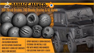 How to add damage to models with Damage Maker For ZBrush Video by Artistic Squad