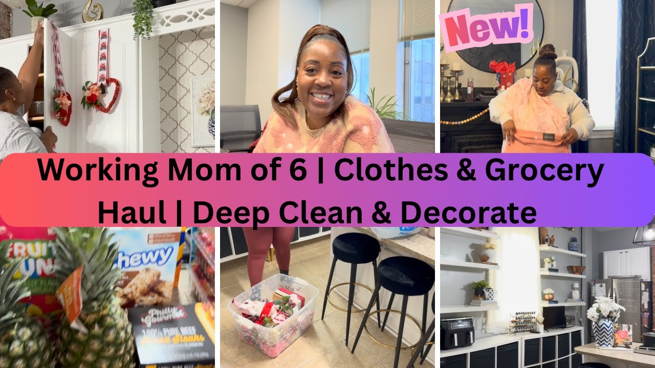 *NEW* WORKING MOM OF 6 | CLOTHES & GROCERY HAUL | DEEP CLEAN & DECORATE | TAKE DOWN VALENTINE'S