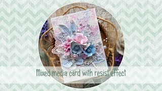 Миксд медиа открытка с резист-эффектом / Mixed media card with resist effect