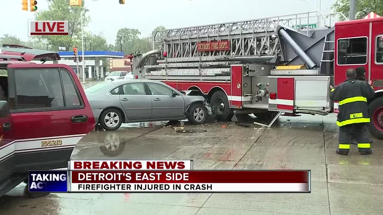 Firefighter injured in crash on Detroit's east side - YouTube