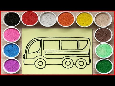 TÔ MÀU TRANH CÁT XE BUÝT MÀU ĐỎ - Colored sand painting bus (Chim Xinh)