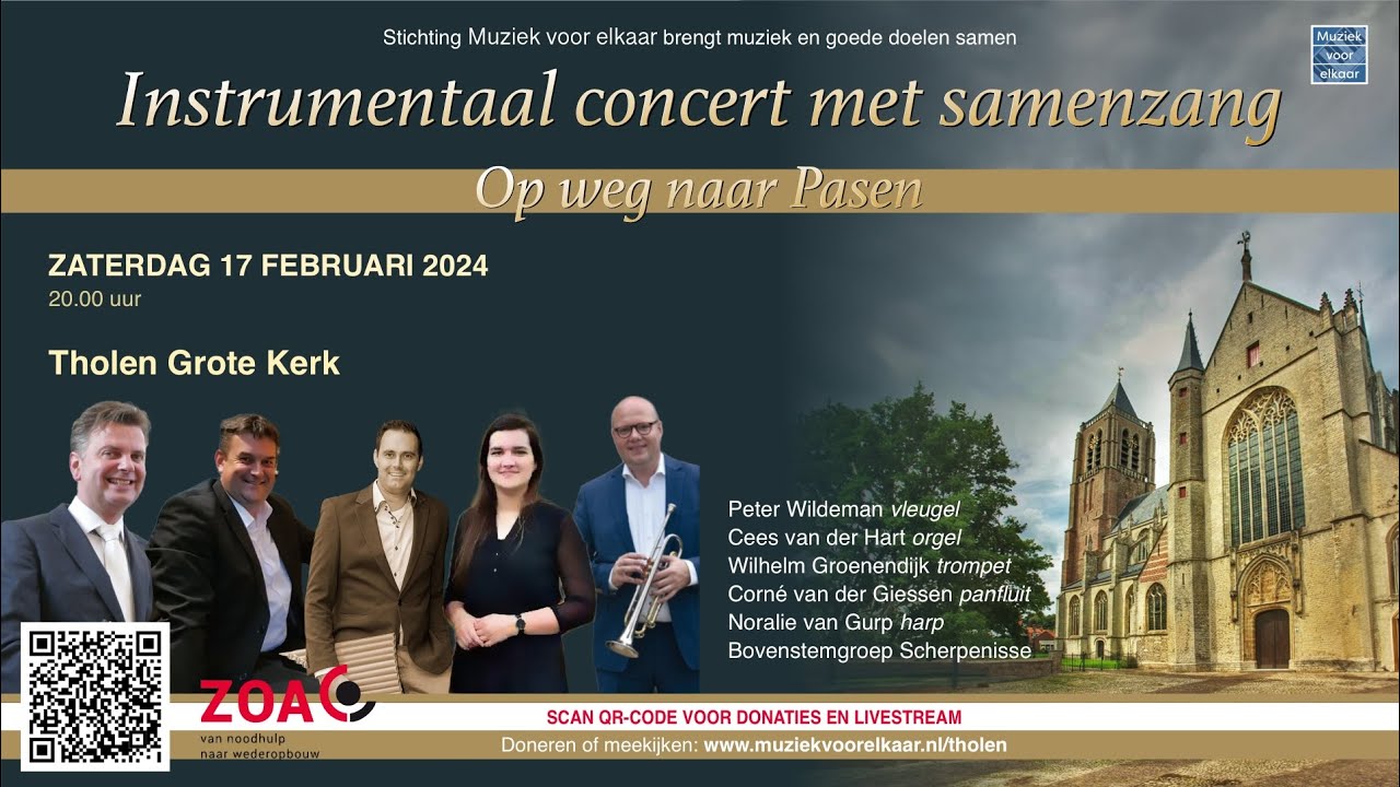 Instrumentaal concert met samenzang vanuit de Grote Kerk in Tholen