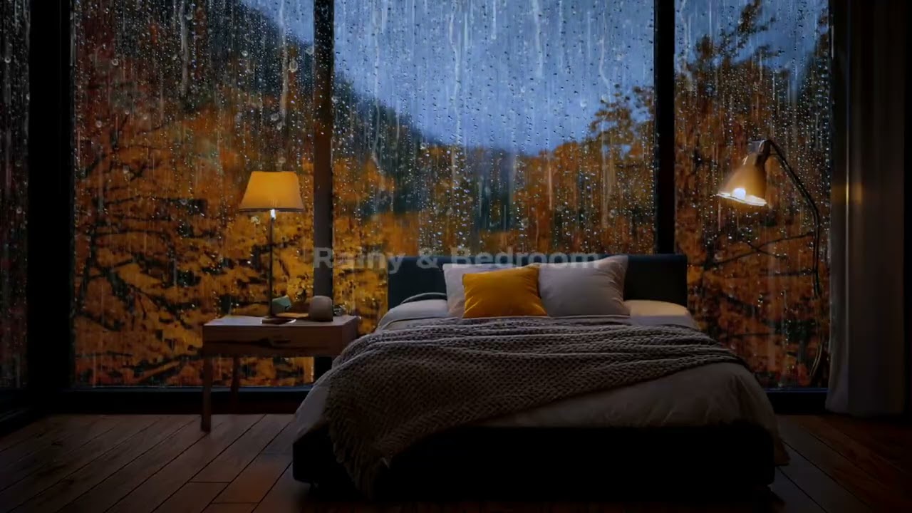 🌧️ Soothing rain sounds  Climb into bed and feel the rain by the window😴6