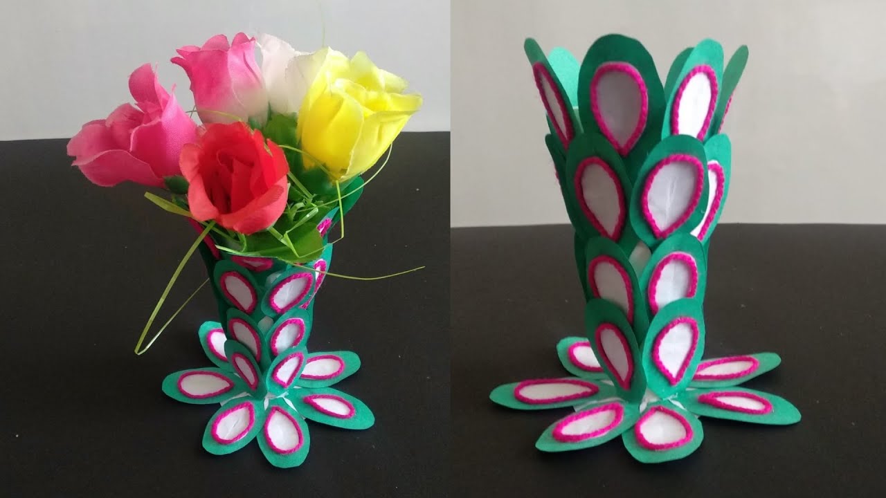 Easy Flower Vase making with Paper DIY Flower Vase craft idea YouTube