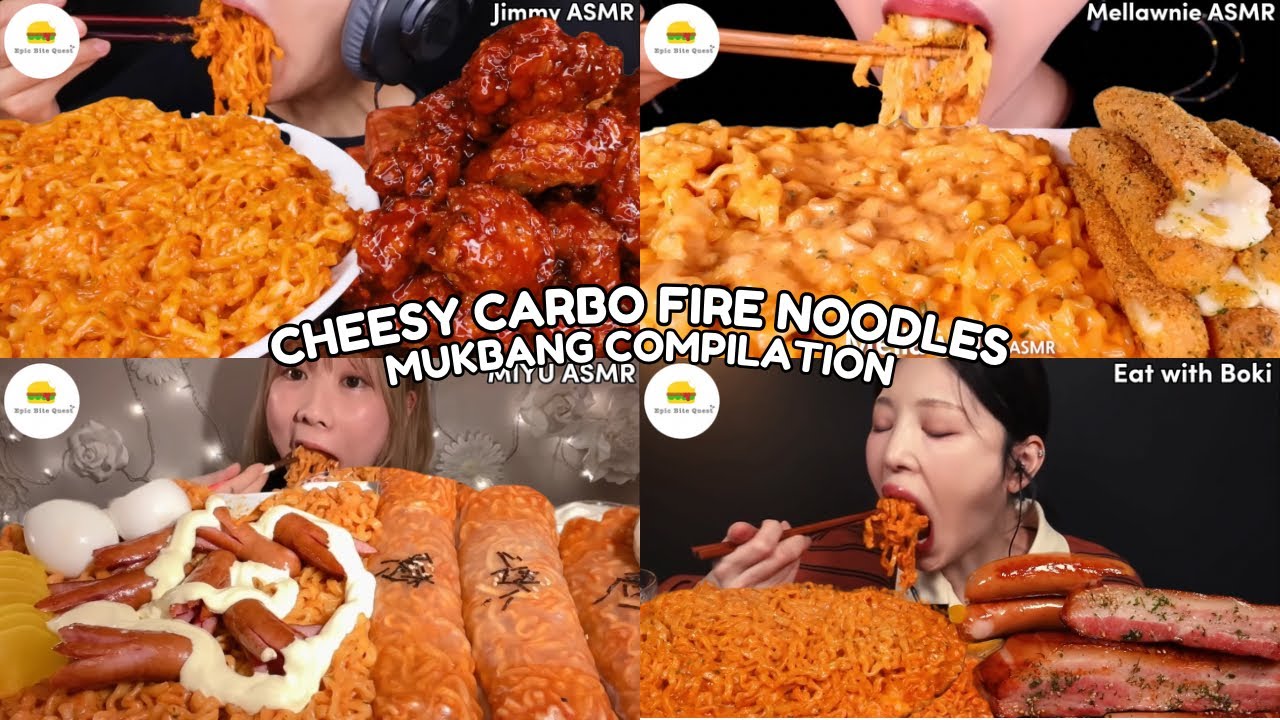 ASMR | CHEESY CARBO FIRE NOODLES MUKBANG COMPILATION |