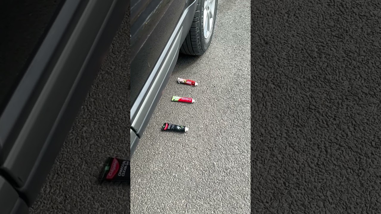 Colgate Toothpastes | Red Toothpastes squeezed by car