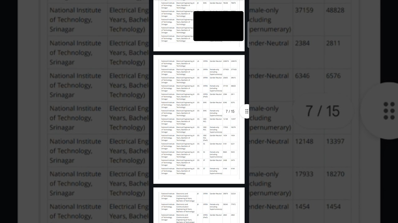 JOSAA NIT NATIONAL INSTITUTE OF TECHNOLOGY SRINAGAR ROUND-3 CUTOFF 2024