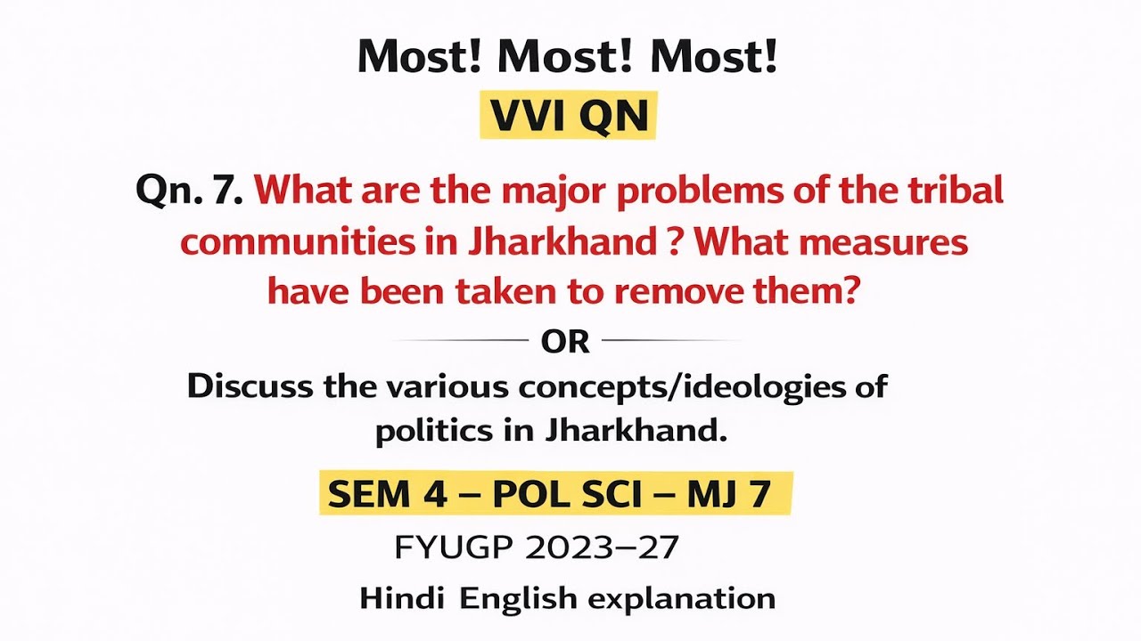 MOST VVI | Sem 4 Pol Sci MJ-7 | Problems of Tribal Communities in Jharkhand & Measures 