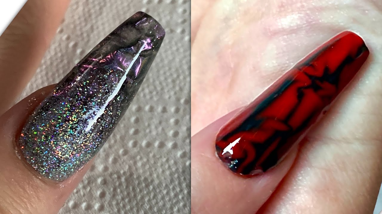 Plastic wrap nails ️ cling film nail art ️ cracked ice ️ 2020 summer