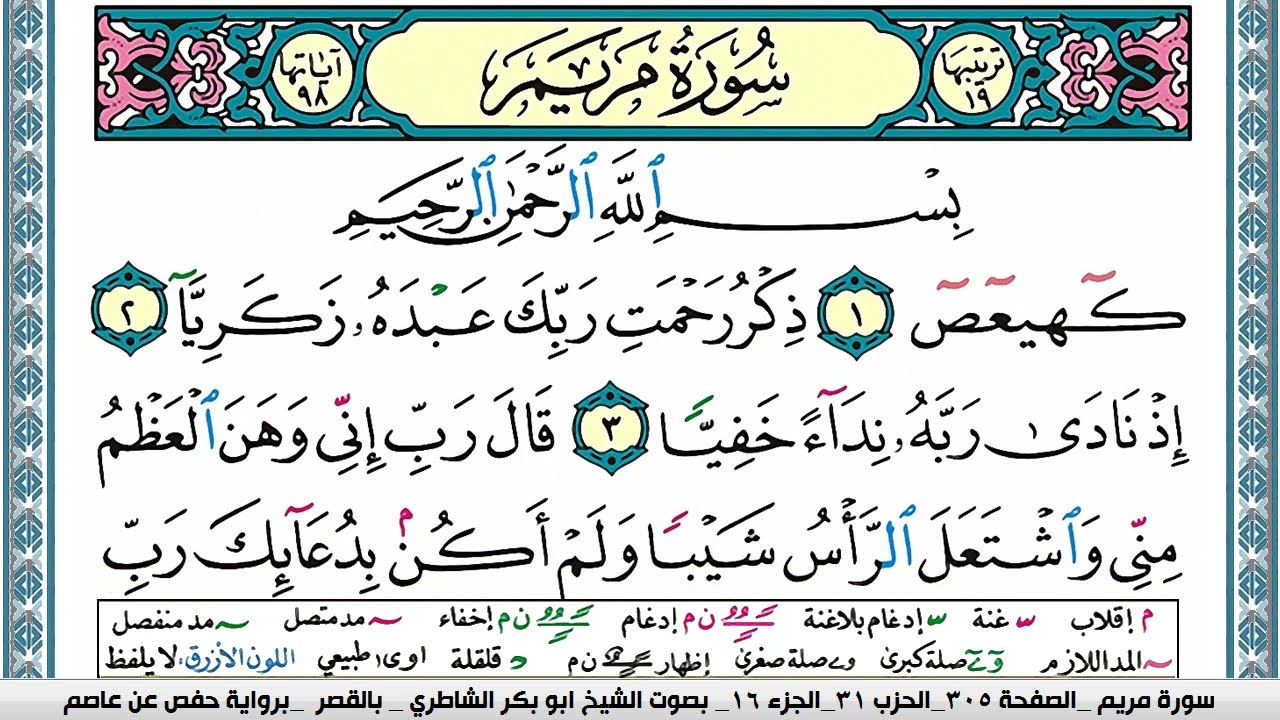سورة مريم مكتوبة ابو بكر الشاطري Surah Mariam Abu Bakr Al-Shatri | القرآن الكريم