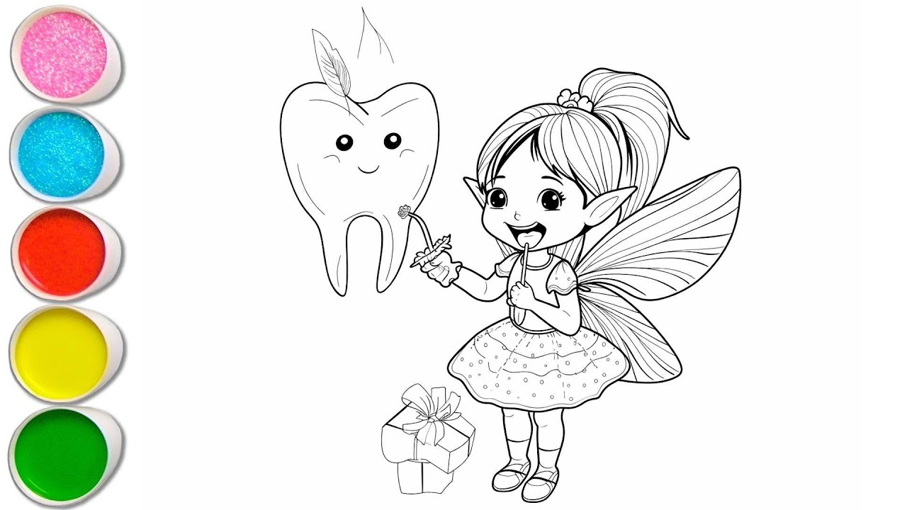 Cute Tooth Fairy Drawing for kids, Painting & Coloring for kids ...