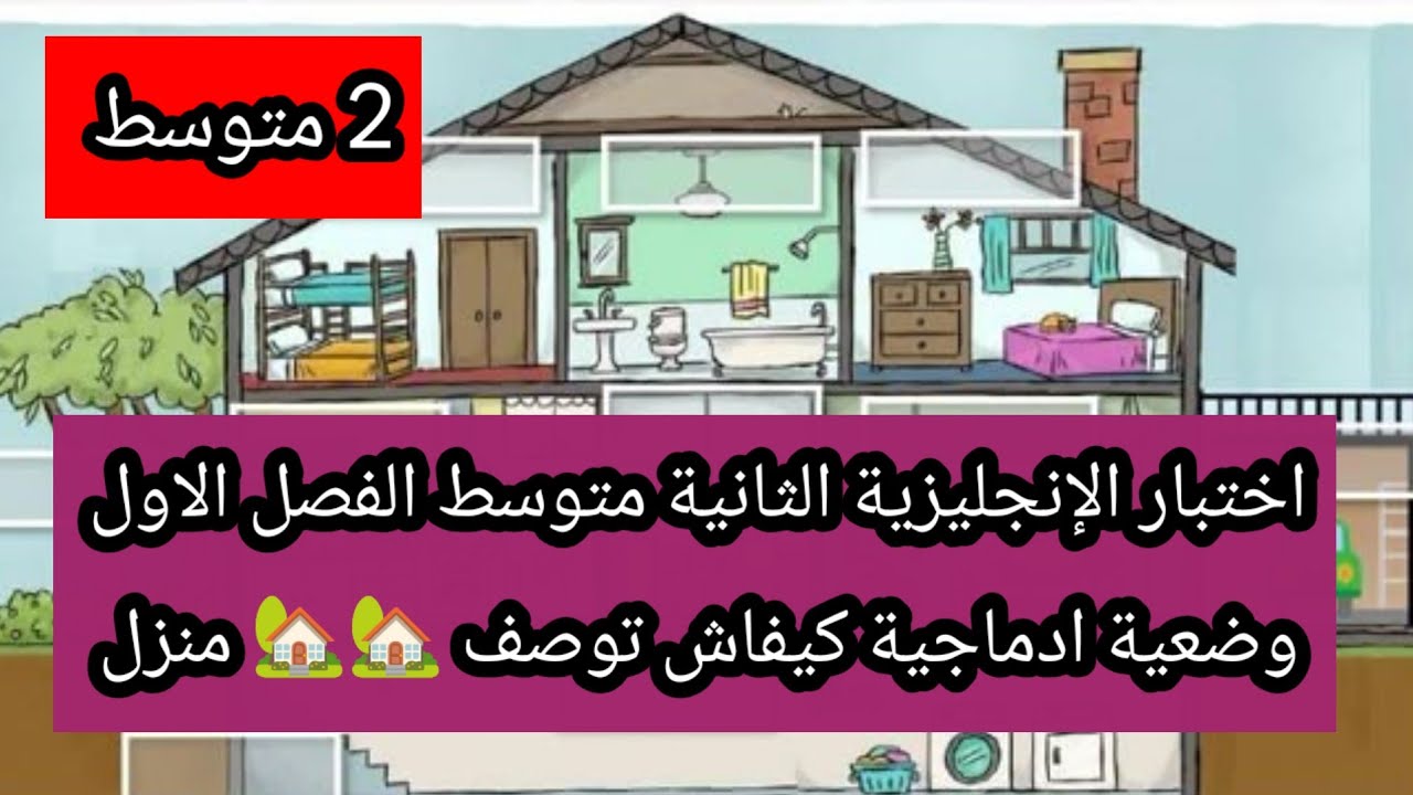 اختبار الإنجليزية الثانية متوسط الفصل الاول مع وضعية ادماجية وصف 🏡 منزل